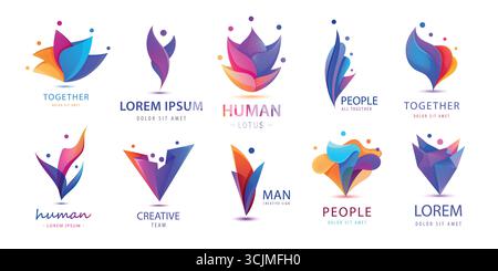 Logo vettoriale Comunità, lavoro di squadra e unità con figure umane astratte e design origami. Ideale per le aziende che si occupano di supporto sociale, leader Illustrazione Vettoriale