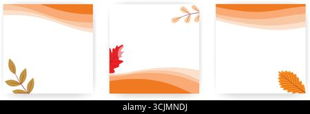 Set di modelli quadrati per l'autunno. Sfondi con onde arancioni, atmosfera accogliente in autunno. Cornici vuote con decorazioni autunnali minimalistiche e grafica vettoriale Illustrazione Vettoriale