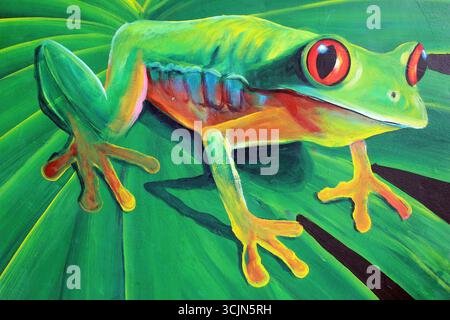 Red-Eyed Tree Frog Painting Belize Foto Stock