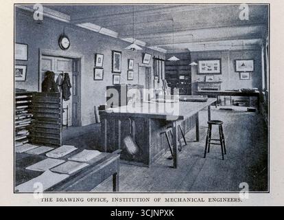 TE DRAWING OFFICE, ISTITUTO DI INGEGNERI MECCANICI. Dall'articolo LE CASE DELLE GRANDI SOCIETÀ INGEGNERISTICHE. Di Henry Harrison Suplee. Dalla rivista Engineering dedicata al progresso industriale volume XXVI ottobre 1903 - marzo 1904 The Engineering Magazine Co Foto Stock