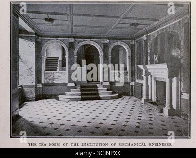 SALA DA TÈ DELL'ISTITUTO DEGLI INGEGNERI MECCANICI. Dall'articolo LE CASE DELLE GRANDI SOCIETÀ INGEGNERISTICHE. Di Henry Harrison Suplee. Dalla rivista Engineering dedicata al progresso industriale volume XXVI ottobre 1903 - marzo 1904 The Engineering Magazine Co Foto Stock