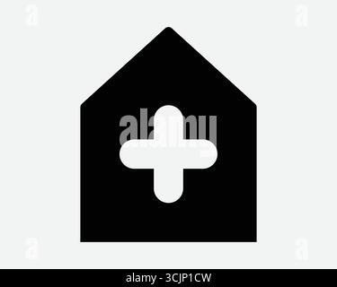 Icona di Clinic House simbolo grafico della struttura sanitaria costruzione con croce medica. Ospedale emergenza medico casa per assistenza sanitaria trattamento Illustrazione Vettoriale