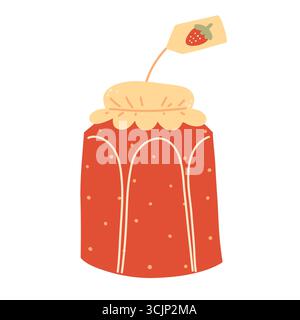 Marmellata autunnale vettore. Marmellata di fragole, in vaso, elemento autunnale per adesivi, scrapbooking e motivi. Stile disegnato a mano. Ciao, autunno. Illustrazione Vettoriale
