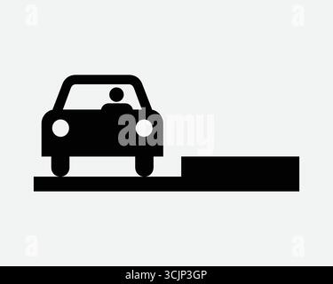 Icona della spalla della strada Vista anteriore dell'auto arrivo avvicinamento guidare il trasporto con marciapiede prelievo e rientro in cabina conducente taxi carico carico carico segnale di trasporto Sym Illustrazione Vettoriale
