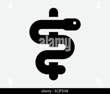 Icona Snake on Rod medico simbolo di struttura sanitaria o di trattamento. Segno di ospedale medico clinica o servizio di ambulanza di emergenza per aiuto benessere Illustrazione Vettoriale