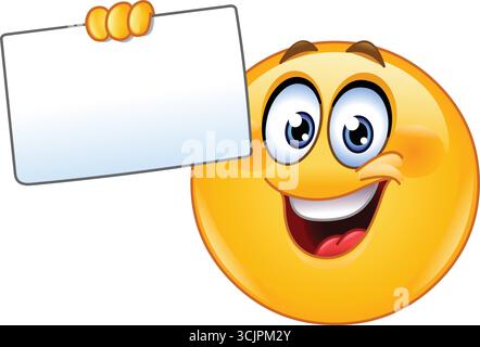 Emoticon felice con un cartello bianco vuoto Illustrazione Vettoriale