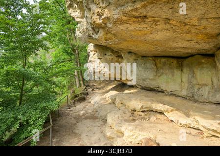 Wanderweg am Hockstein, Malerweg, Landkreis Sächsische Schweiz-Osterzgebirge, Sachsen, Deutschland *** percorso escursionistico sull'Hockstein, Malerweg, Svizzera sassone distretto di Osterzgebirge, Sassonia, Germania Foto Stock