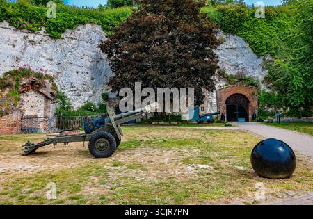Pezzi d'artiglieria in mostra nei bassi terreni di Fort Amherst a Chatham Foto Stock