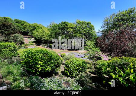 Colorate aiuole di fiori nei giardini italiani, South Cliff, Scarborough Town, North Yorkshire, Inghilterra, REGNO UNITO Foto Stock
