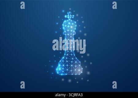 Futuristico capo da scacchi luccicante in stile poly basso con luminosi puntini collegati su sfondo digitale scuro Illustrazione Vettoriale