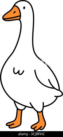 Oca minimalista in piedi tranquillamente nella vista profilo. Semplice vettore di uccelli da fattoria con contorni neri puliti Illustrazione Vettoriale