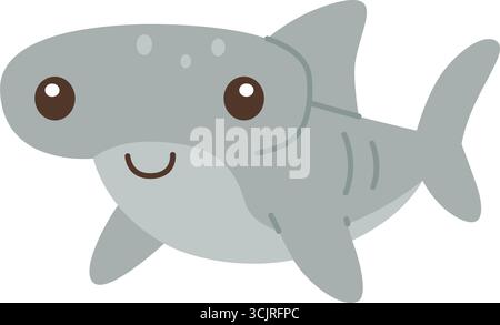 Carino squalo martello cartoni animati con la faccia sorridente. Illustrazione di animali marini vettoriali piatti perfetta per i progetti oceanici dei bambini Illustrazione Vettoriale