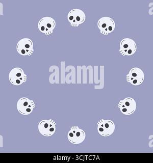 Casco cranico rotondo. Design di Halloween. Sfondo bianco isolato. Illustrazione vettoriale in stile piatto. Illustrazione Vettoriale