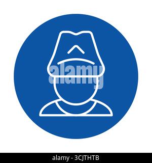 Questa icona blu minimalista è caratterizzata da disegni a linee in un design circolare. Simboleggia le forze dell'ordine e l'autorità, ideale per la grafica moderna Illustrazione Vettoriale