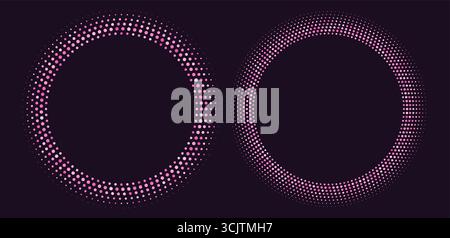 Cornici in mezzitoni rosa, bordi circolari retrò, motivo rotondo con punti, elemento di design radiale di lusso. Illustrazione Vettoriale
