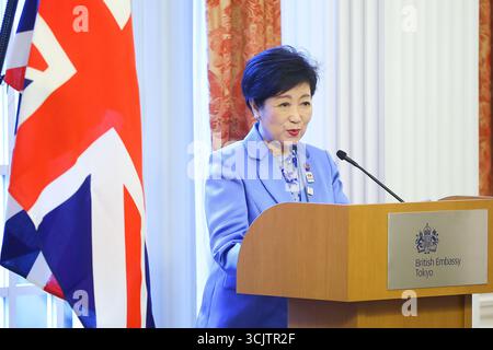 Tokyo e Londra firmano MOU -JPN- 8 settembre 2025, il governatore di Tokyo Yuriko Koike partecipa e tiene un discorso. Tokyo e Londra, Regno Unito, firmano un MOU per promuovere gli scambi finanziari e la cooperazione. Il MOU si tiene presso l'ambasciata britannica a Tokyo. Tokyo Giappone Copyright: XKazukixOISHIx Foto Stock