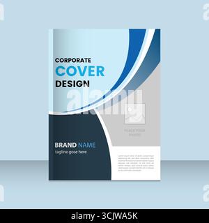 Design professionale per copertine aziendali con moderne onde blu astratte e segnaposto di testo Illustrazione Vettoriale