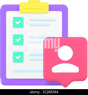 Elenco di controllo per la gestione delle attività elenco delle attività produttività avatar utente organizzazione del flusso di lavoro pianificazione dei progetti completamento monitoraggio dei progressi collaborazione 3d ico Illustrazione Vettoriale