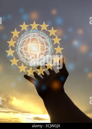 Età della tecnologia persone, l'uso della tecnologia nell'era moderna, interconnessione tramite rete internet, comunicazione con Internet, comunicazione w Foto Stock