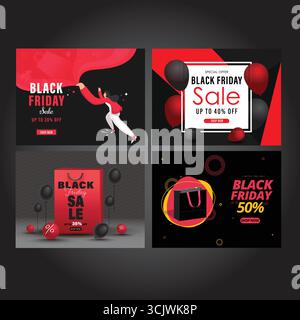 Set di poster per la vendita del Black Friday con offerta speciale per gli annunci. Illustrazione Vettoriale
