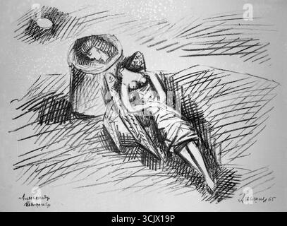 Disegno dell'artista ucraino Alexander Tyshler, 1965 Foto Stock