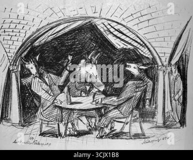 Disegno dell'artista ucraino Alexander Tyshler, 1965 Foto Stock