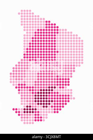 Cartina punteggiata in Ciad. Mappa digitale del paese su sfondo bianco. Forma del Ciad con punti circolari. Stile puntini colorati. Cerchi di grandi dimensioni. Illustrazione Vettoriale