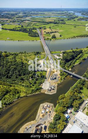 Veduta aerea, estuario di Lippe, costruzione supplementare sul fiume Lippe per il ponte sul Reno di Wesel, veduta della pianura alluvionale di Buederich-Perrrich, Foto Stock