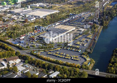 Vista aerea, AM Westhafen, CTH Container Terminal sul canale Reno-Herne, Unser Fritz, Herne, regione della Ruhr, Renania settentrionale-Vestfalia, Germania, CTH Contai Foto Stock
