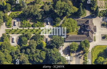 Vista aerea, cimitero sud con cappella e cimitero verde, Sodingen, Herne, regione della Ruhr, Renania settentrionale-Vestfalia, Germania, architettura, vista, buri Foto Stock
