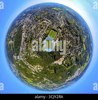 Vista aerea, Bremenstadion con campo adiacente, stadio di calcio e stadio di atletica con pista da corsa blu tu Ennepetal 1911 e.V., Earth Globe, f Foto Stock