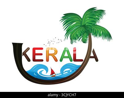 Il paese di Dio Onam celebrazioni Kerala tipografia immagini vettoriali Kerala estate illustrazione naturale effetto testo PNG Illustrazione Vettoriale