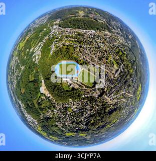Vista aerea, Bremenstadion con campo adiacente, stadio di calcio e stadio di atletica con pista da corsa blu tu Ennepetal 1911 e.V., Earth Globe, f Foto Stock