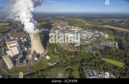 Foto aerea, centrale elettrica a carbone di Trianel Luenen, torre di raffreddamento Luenen Stummhafen con nube di vapore, stabilimento di Remondis, canale Datteln-Hamm, Foto Stock