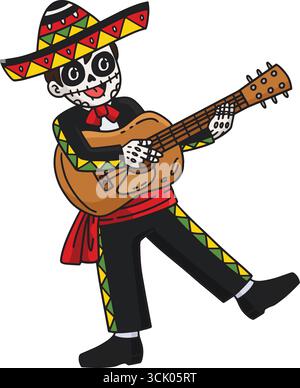 Dia de los Muertos Skeleton Boy che suona la chitarra Illustrazione Vettoriale