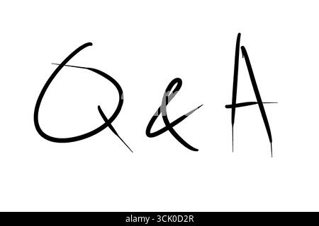 Illustrazione astratta di "Q & A" in uno stile audace, disegnato a mano, con una e commerciale, isolata su uno sfondo bianco pulito. Foto Stock