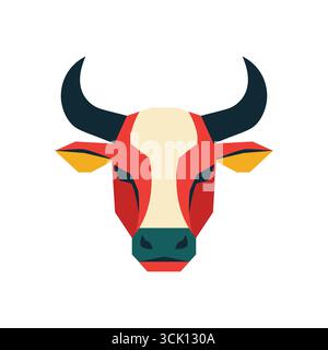 Grafica vettoriale con testa di toro colorata su sfondo bianco Illustrazione Vettoriale