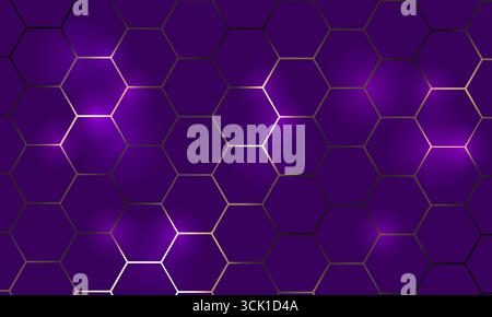 Tecnologia esagonale ultra violetta e oro sfondo astratto con favi a nido d'ape. Illustrazione vettoriale Illustrazione Vettoriale