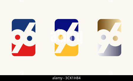 Collezione di Card Design Number Anniversary 96th, 96th Happy Anniversary con forma rettangolare o quadrata in più varianti di colore. Illustrazione Vettoriale