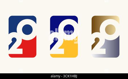 Collezione di Card Design Number Anniversary 20th, 20th Happy Anniversary con forma rettangolare o quadrata in più varianti di colore. Illustrazione Vettoriale