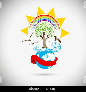 Logo natura albero e sole. Non ai, illustrazione vettoriale Illustrazione Vettoriale