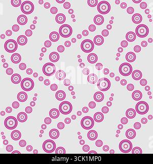 Geometria astratta ripetizione senza giunzioni di molti cerchi. Ornamento ondulato di anelli rosa su sfondo grigio. Design stilizzato del percorso a bolle Illustrazione Vettoriale