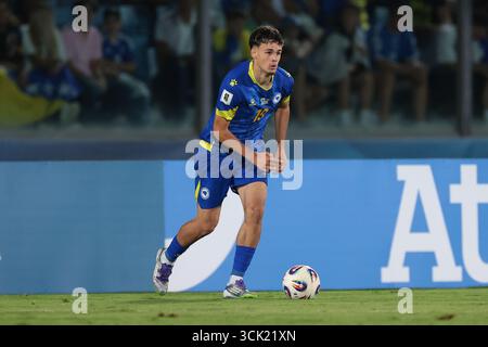 Serravalle, Italia. 6 settembre 2025. Kerim Alajbegovic di Bosnia ed Erzegovina durante la partita di qualificazione ai Mondiali di San Marino - Bosnia-Erzegovina allo Stadio San Marino di Serravalle. Il credito per immagini dovrebbe essere: Jonathan Moscrop/Sportimage Credit: Sportimage Ltd/Alamy Live News Foto Stock