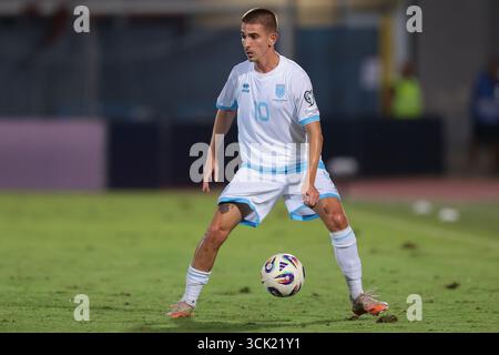 Serravalle, Italia. 6 settembre 2025. Filippo Berardi di San Marino durante la partita di qualificazione ai Mondiali di San Marino contro Bosnia-Erzegovina allo Stadio San Marino di Serravalle. Il credito per immagini dovrebbe essere: Jonathan Moscrop/Sportimage Credit: Sportimage Ltd/Alamy Live News Foto Stock