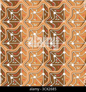 Immagine vettoriale con motivo decorativo senza cuciture dei biscotti al pan di zenzero Christmas Stars Illustrazione Vettoriale