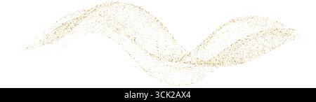 Onda di particelle liquide d'oro con bagliore astratto. Flusso fluido astratto elegante sfumatura tratteggiata ricurva dorata, texture tratteggiata. Splendore natalizio Illustrazione Vettoriale