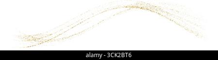 Coriandoli di particelle d'oro strisciano polvere ondulata e glitter. Flusso di liquido astratto elegante sfumatura tratteggiata ricurva dorata, trama della linea del fluido tratteggiata. Vettore Illustrazione Vettoriale