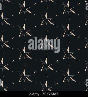 Motivo vettoriale senza cuciture con stelle beige e linee su sfondo nero per progetti di design creativi Illustrazione Vettoriale