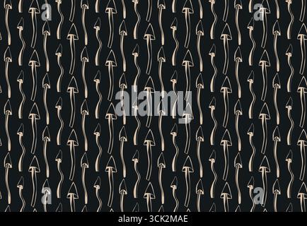 Motivo vettoriale senza cuciture con funghi beige su sfondo nero per progetti di design naturali e stravaganti Illustrazione Vettoriale