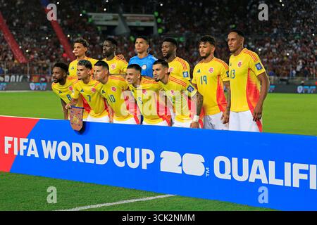 Maturin, Venezuela. 9 settembre 2025. I giocatori della Colombia devono scattare foto prima della partita tra Venezuela e Colombia per il 18° turno delle qualificazioni FIFA 2026, al Maturin Monumental Stadium, a Maturin, Venezuela, il 9 settembre 2025. Foto: Alejandro Teran/DiaEsportivo/Alamy Live News crediti: DiaEsportivo/Alamy Live News Foto Stock
